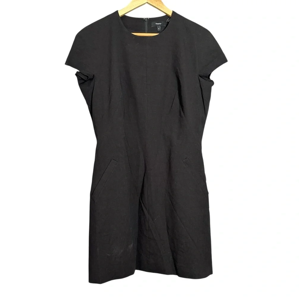 Theory Linen-Blend Dolman-Sleeve Mini Dress Size 10 NEW - Picture 3 of 9